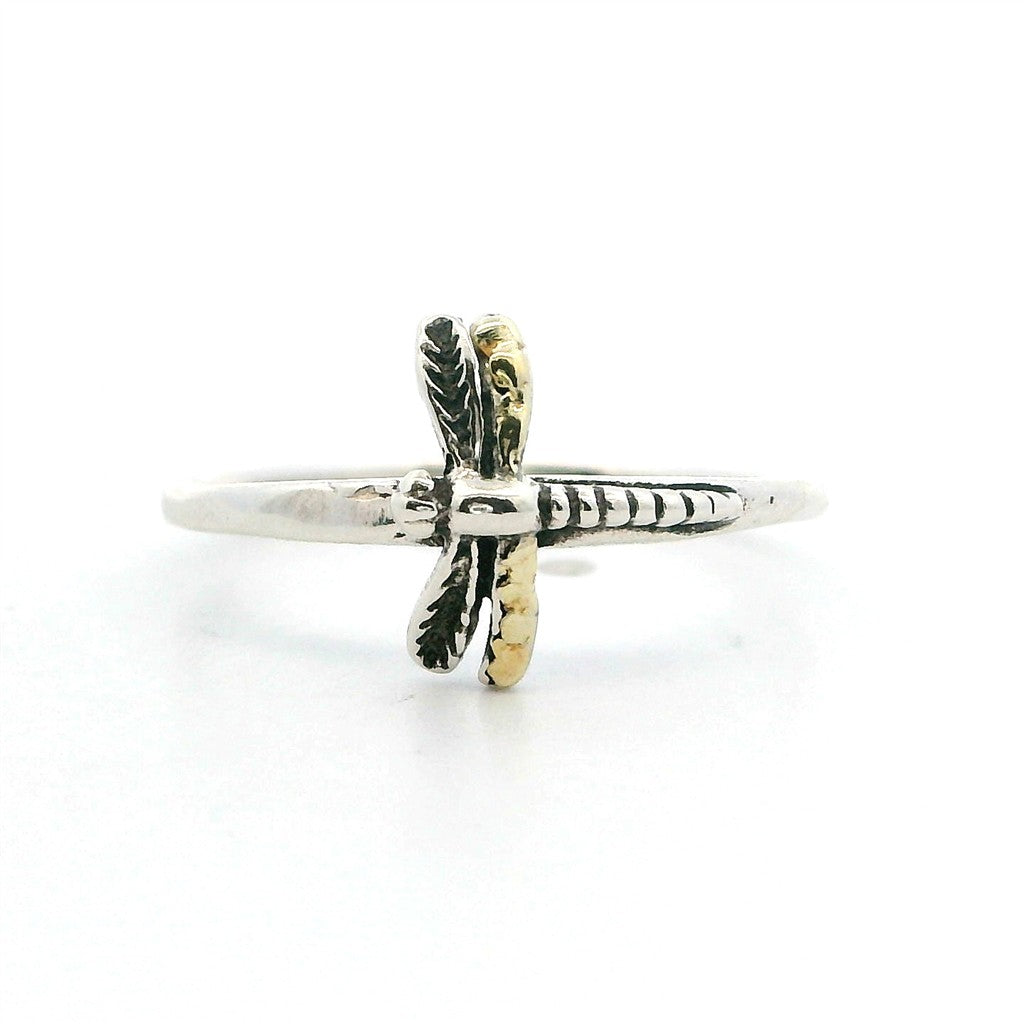 Dragon Fly Free Form Womens Alaskan Gold Nugget Fashion Ring 2 mm wide Sterling Silver & Alaskan Gold Nugget Size 6