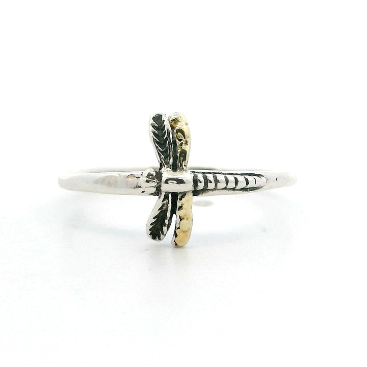 Dragon Fly Free Form Womens Alaskan Gold Nugget Fashion Ring 2 mm wide Sterling Silver & Alaskan Gold Nugget Size 6