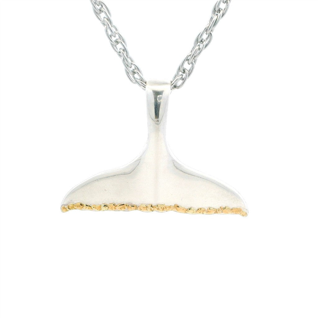 Free Form Style Whale Tail Pendant Sterling Silver & Alaskan Gold Nugget