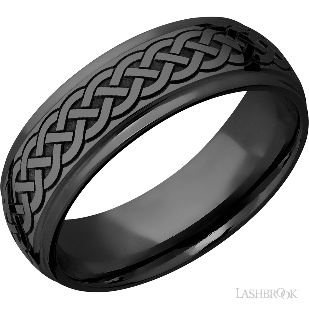 Black Zirconium Alternative Metal Ring 7mm wide with a Celtic 9 pattern Size 8.5