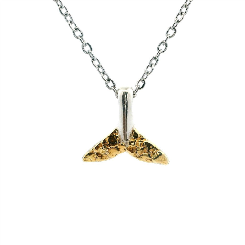 Drop Style Whale Tail Pendant Sterling Silver & Alaskan Gold Nugget