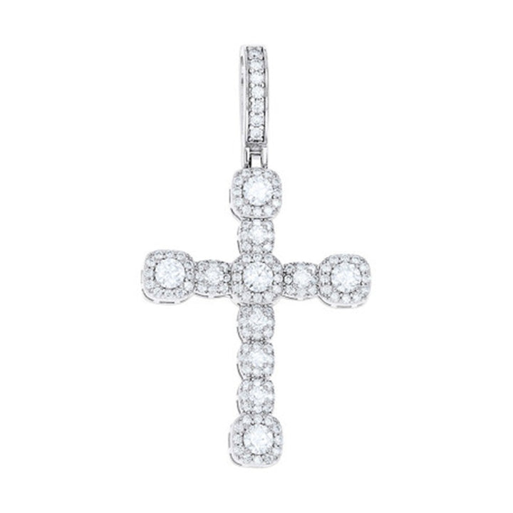 Cross Pendant Sterling Silver White with Round Moissanite