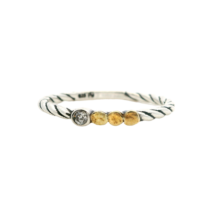 Contemporary Style Fashion Ring Sterling Silver Two Tone with Diamond size 9