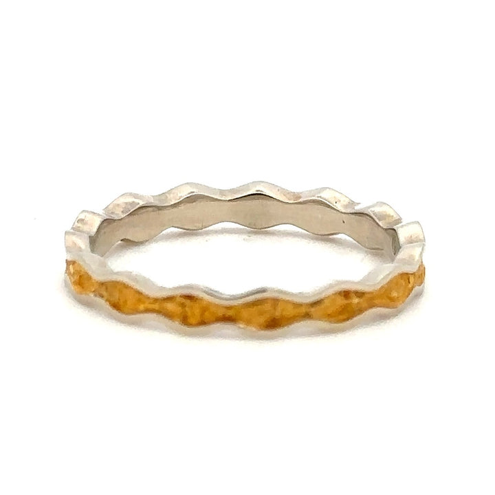 3mm Wide Wavy Channel Style Womans Wedding Bands With Gold Nugget 14 Karat Gold & Alaskan Gold Nugget White size 7
