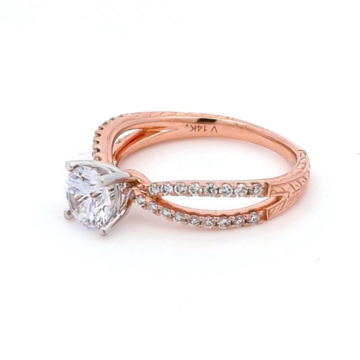 Solitare Accent Style Diamond Engagement Ring 14 KT Rose 
(Center Stone Not Included)