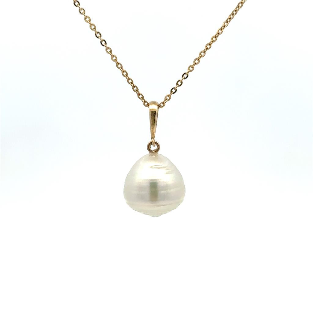Swinging Drop Pearl Pendant 14 KT Yellow with Oval White South Sea Pearl