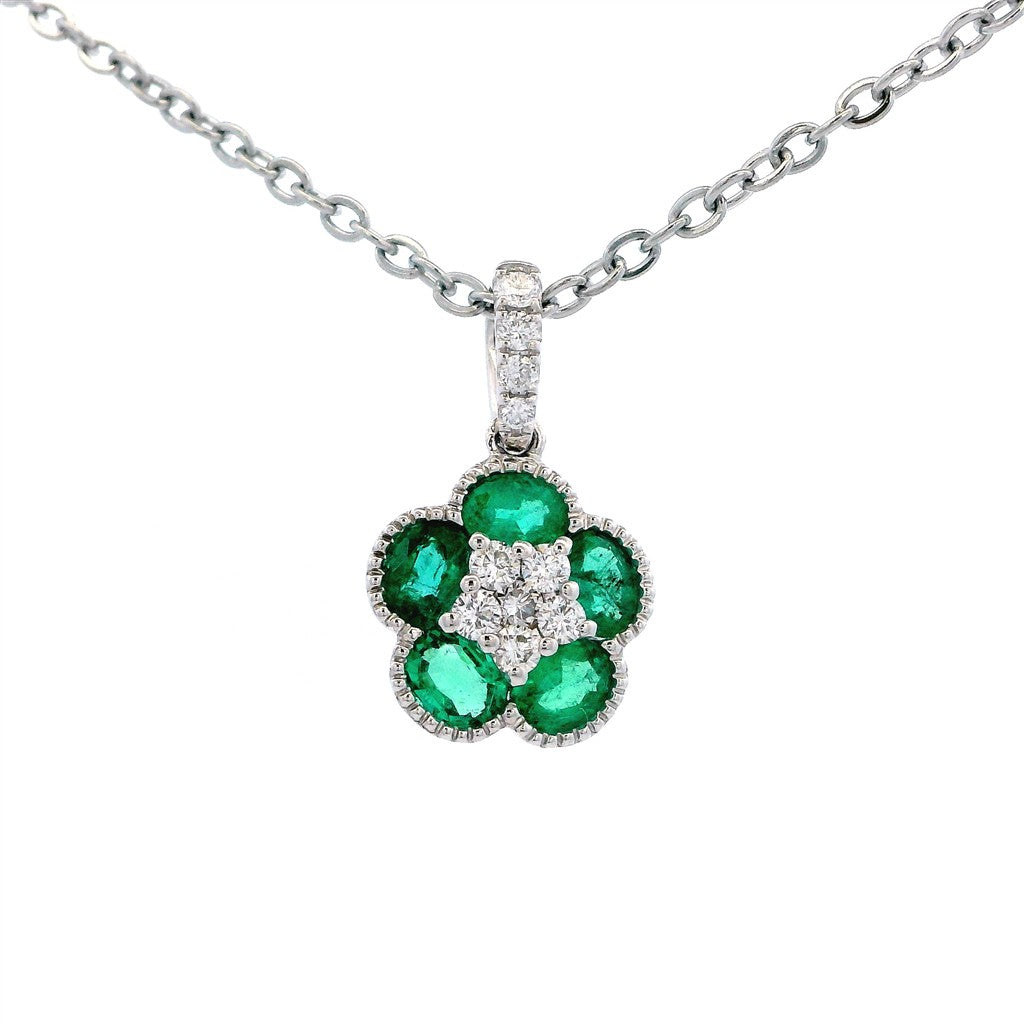Free Form Pendants 14 Karat White with Oval Emeralds & Round G/H Diamonds