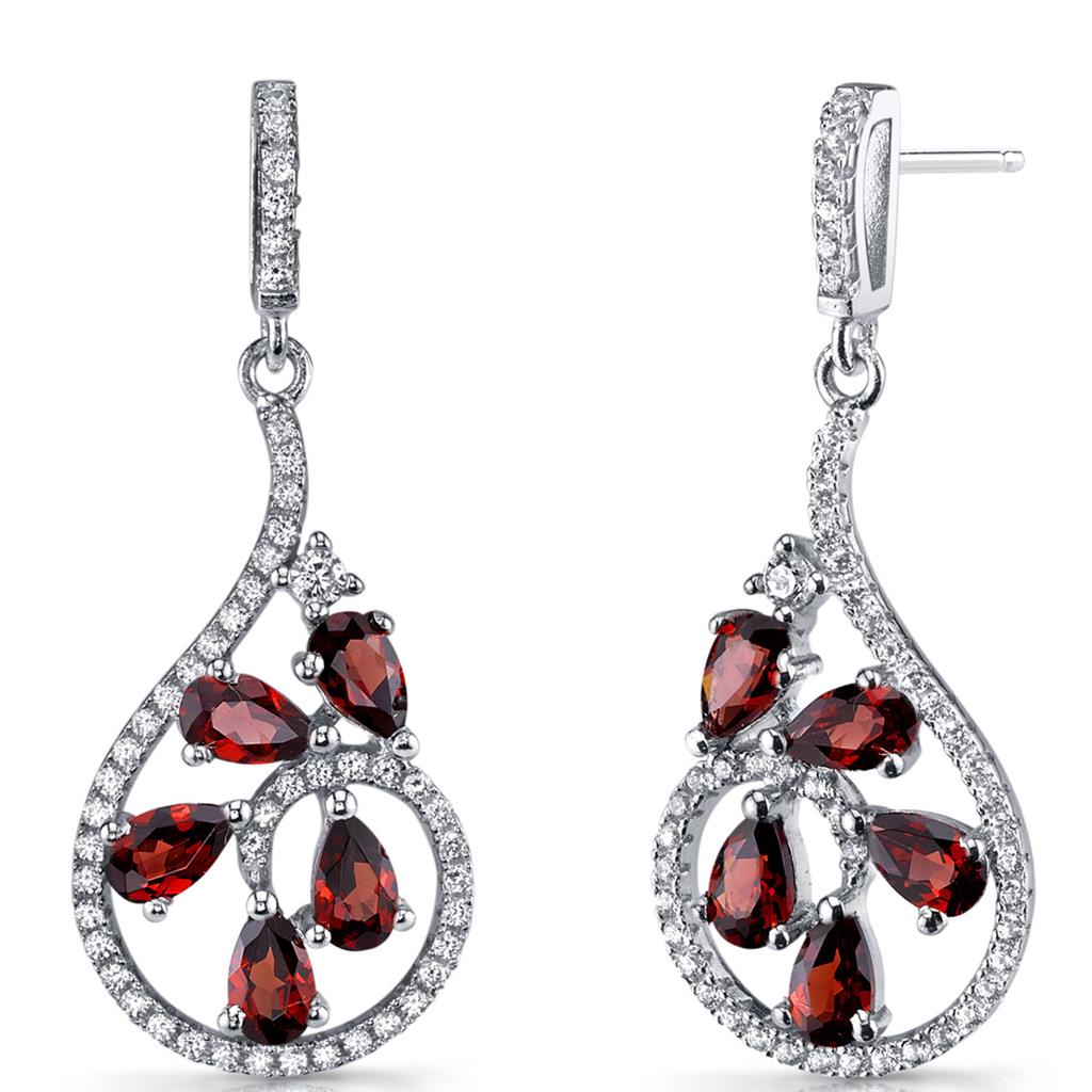 Stud Drop Style .925 White With Pear Garnet Mozambiques And Round Cubic Zirconia