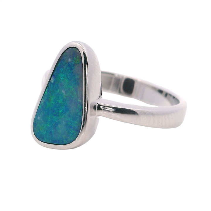 Free Form Style Rings Silver with Stones Sterling Silver White with Opal size 6.75