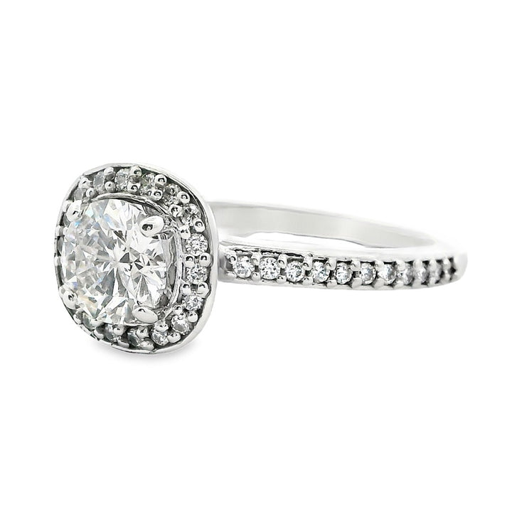 Halo Diamond Engagement Ring White 14 Karat Gold With A 0.65 Carat Round Shape Diamond Center & Round Shape Diamonds Side Stones