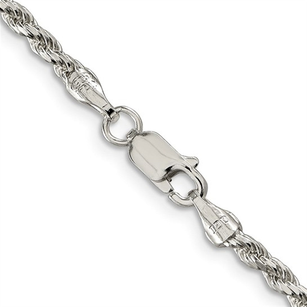 White Sterling Silver 2.75 MM Rope Chain 20" Long