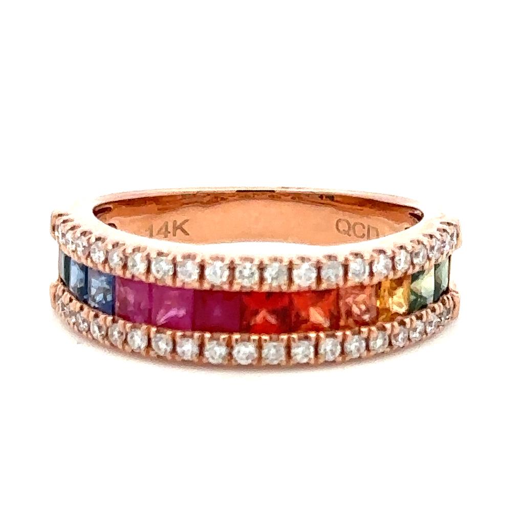Fashion Style Colored Stone Ring 14 KT Rose with Sapphire & Diamond Accent size 7