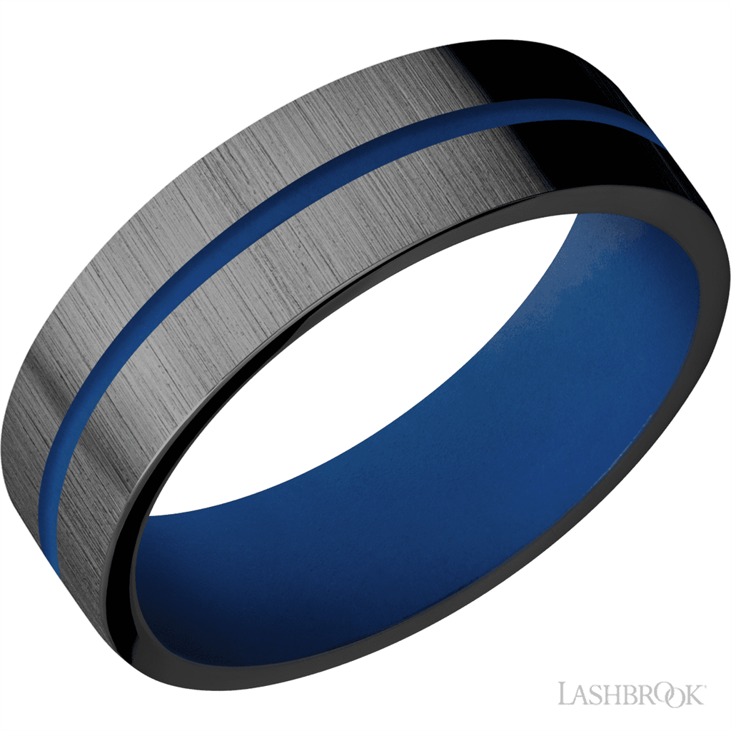 Black Zirconium Alternative Metal Ring 7mm wide Blue Royal Color Size 10
