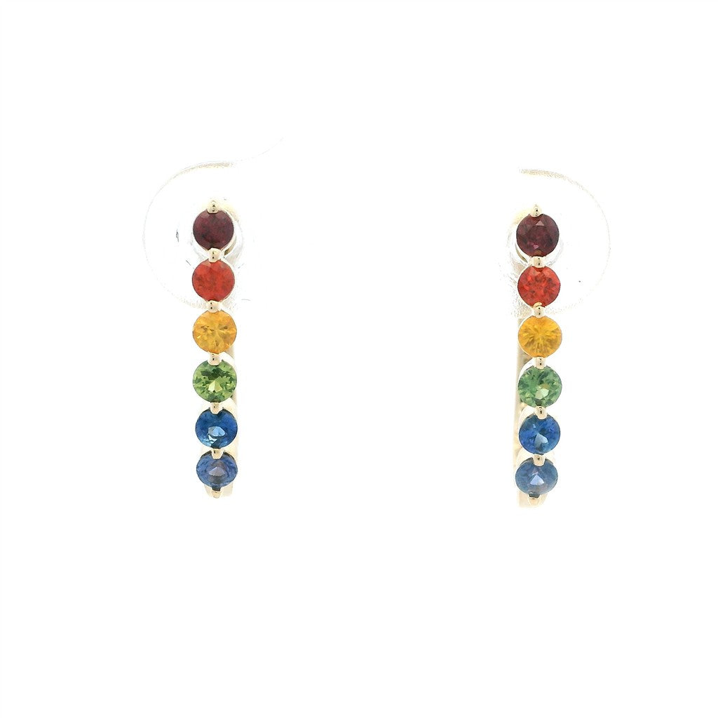 Earrings Dangles Gold Or Platinum Colored Stone Huggie Hoop 14 Karat Yellow With 0.62ctw Sapphire