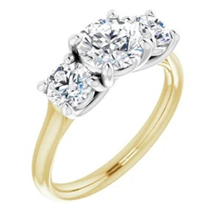 Three Stone Style Diamond Engagement Ring Alloy White & Yellow 
(Center Stone Not Included)