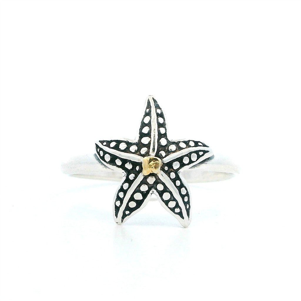 Ocean Contemporary Womens Alaskan Gold Nugget Fashion Ring 2 mm wide Sterling Silver & Alaskan Gold Nugget Size 9