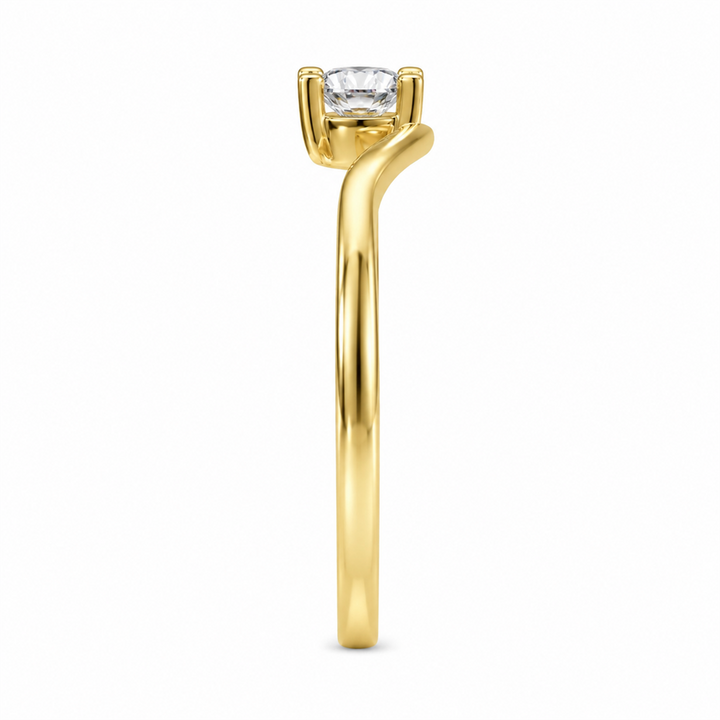 Bypass Engagement Ring Yellow 14 Karat Gold With A 1.00 Carat Round Shape Moissanite Center