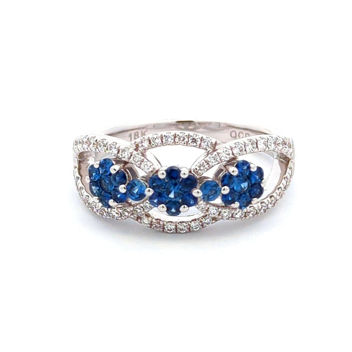 Fashion Style Colored Stone Ring 18 Karat Gold White with Sapphire & Diamond Accent size 7
