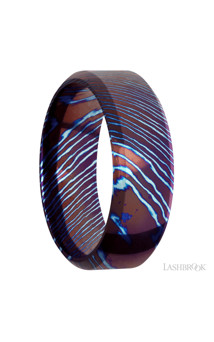 8 mm wide High Bevel Titanium Damascus band.