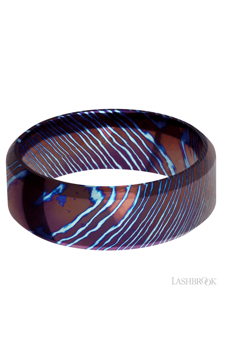 8 mm wide High Bevel Titanium Damascus band.