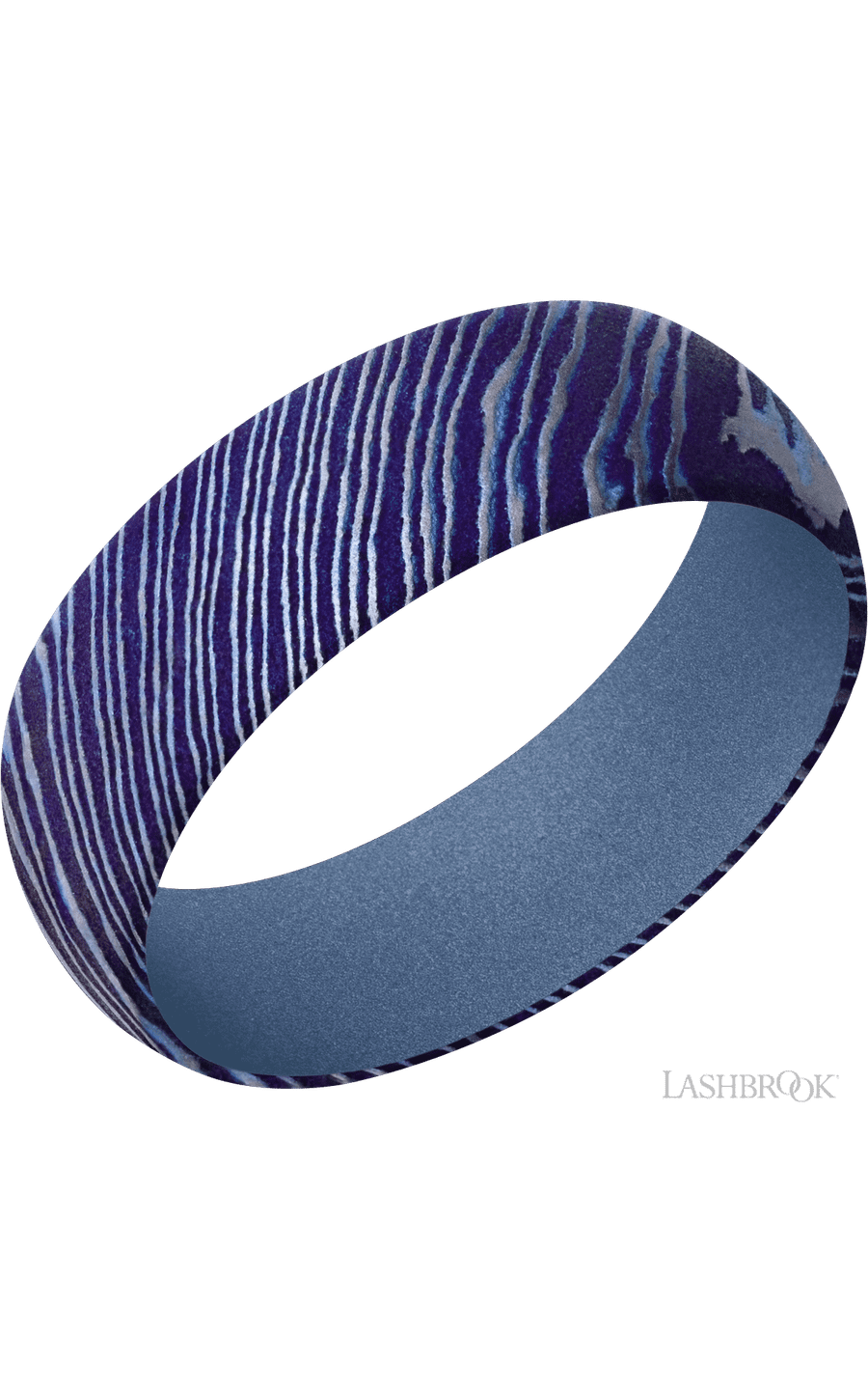 7 mm wide Domed Titanium Damascus band featuring a Crushed Orchid sleeve.