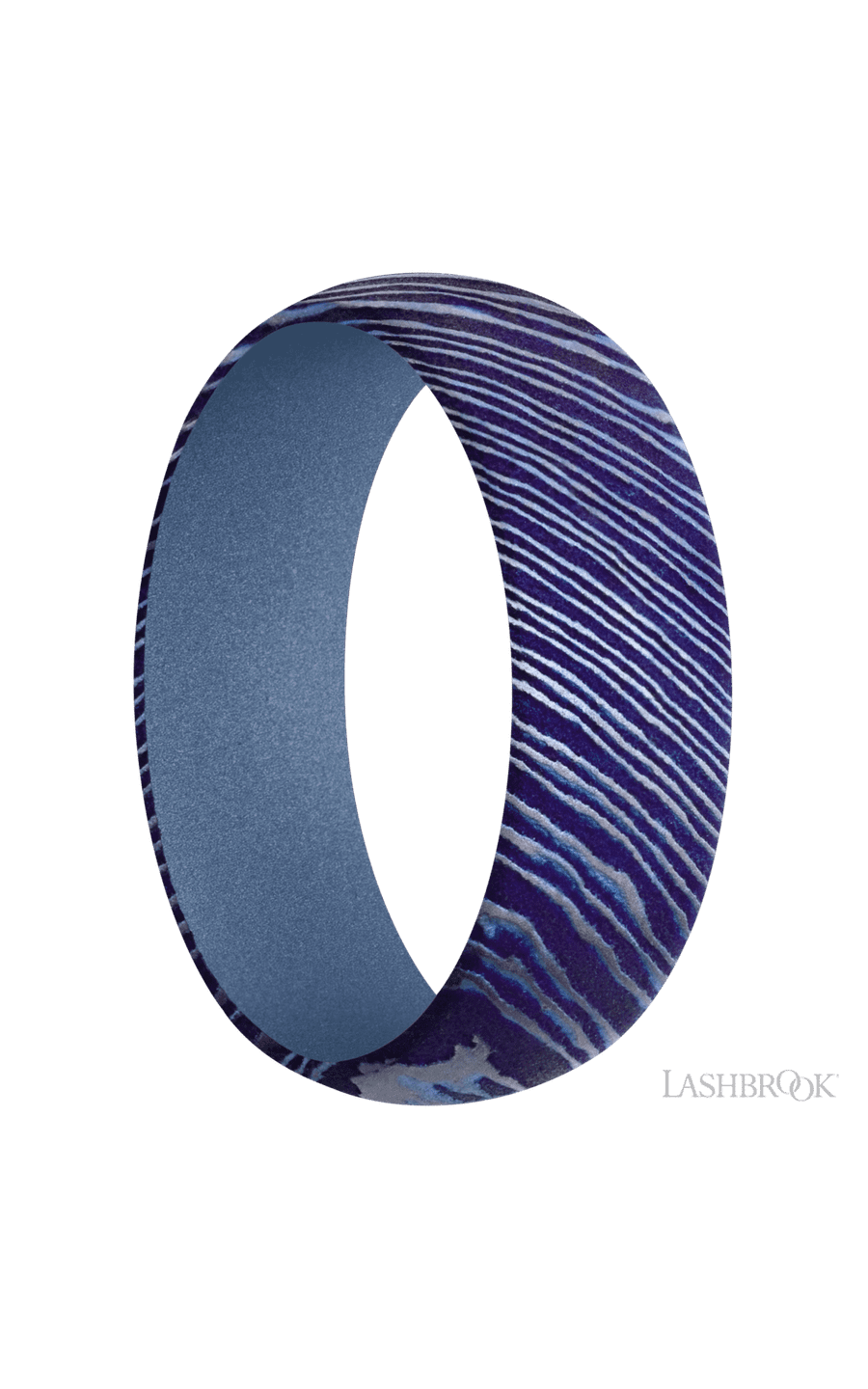 7 mm wide Domed Titanium Damascus band featuring a Crushed Orchid sleeve.