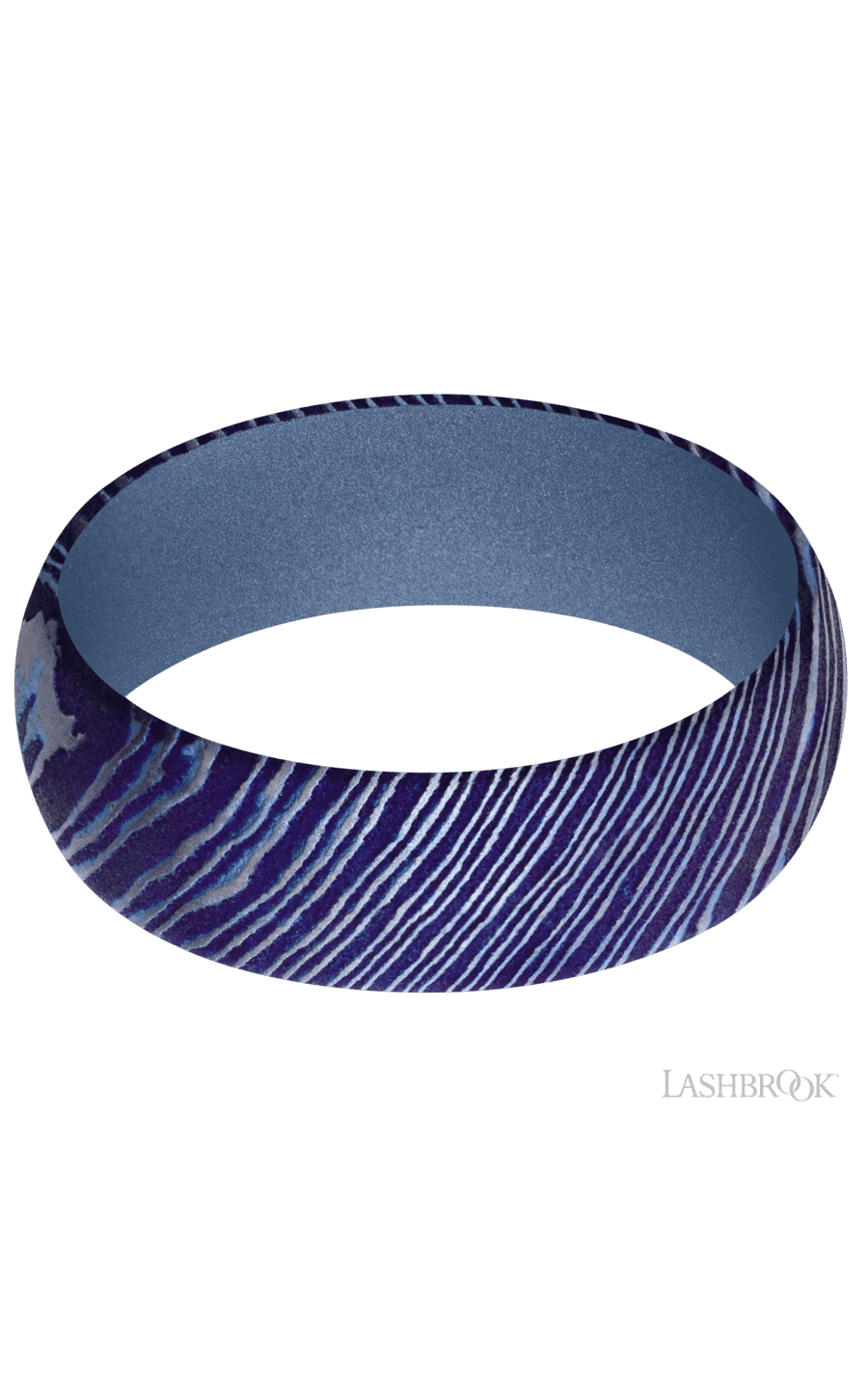 7 mm wide Domed Titanium Damascus band featuring a Crushed Orchid sleeve.