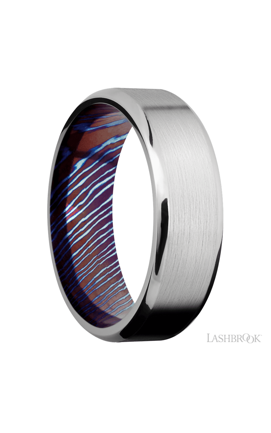 7 mm wide Beveled Cobalt Chrome band featuring a Titanium Damascus sleeve.