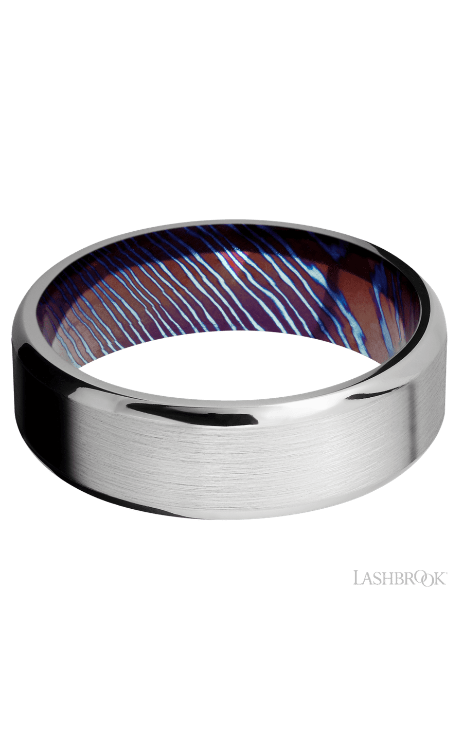 7 mm wide Beveled Cobalt Chrome band featuring a Titanium Damascus sleeve.