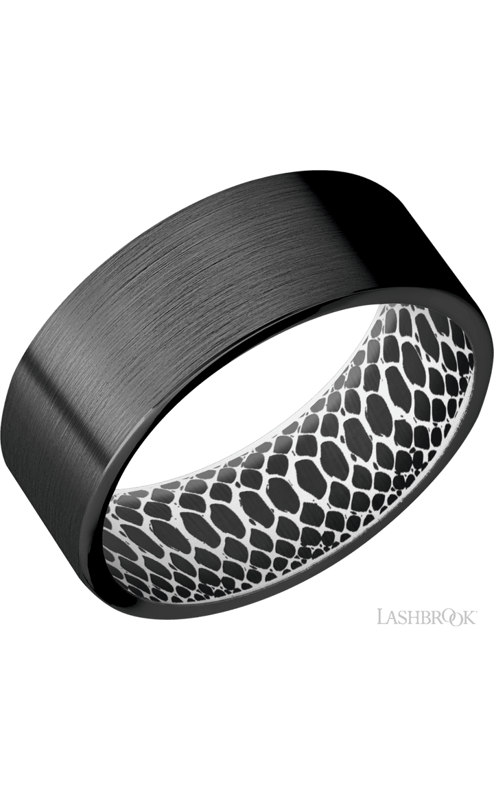 8 mm wide Flat Zirconium band featuring a White sleeve.