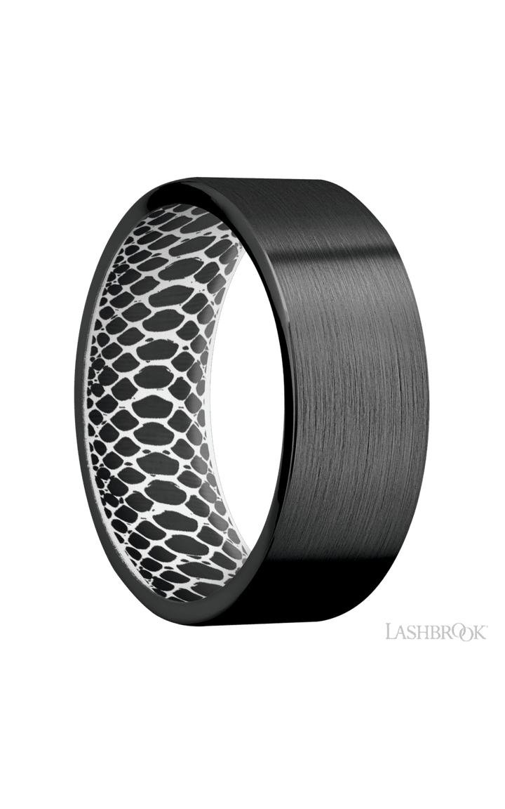 8 mm wide Flat Zirconium band featuring a White sleeve.