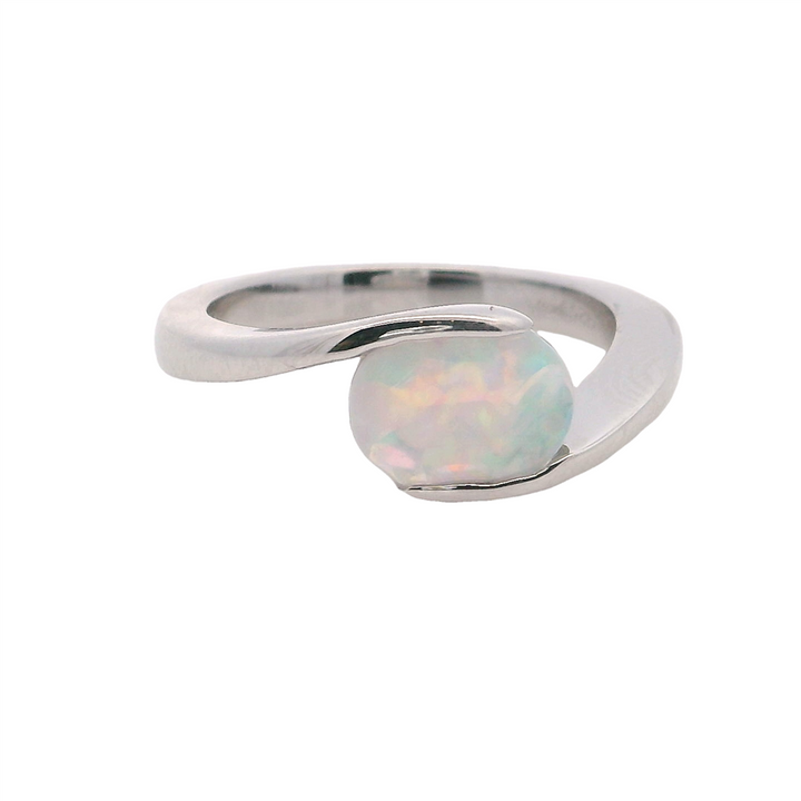 Oval Opal Bypass Sterling Silver Ring