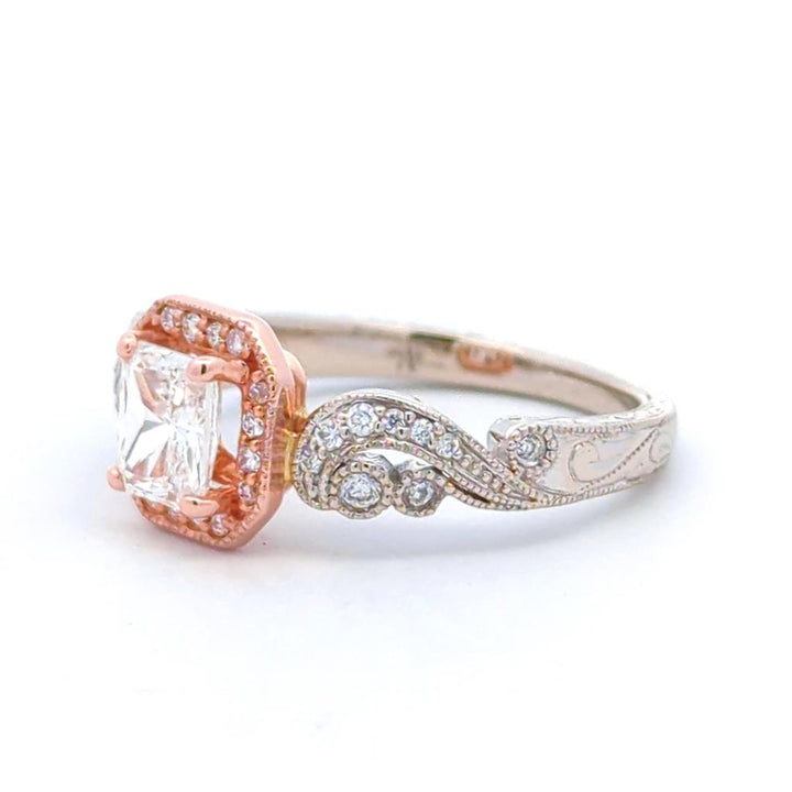 Halo Style Diamond Engagement Ring14 KT White & Rose