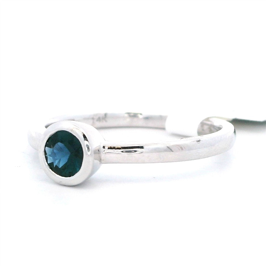 Solitare Style Colored Stone Ring 14 Karat Silver with Sapphire size 7