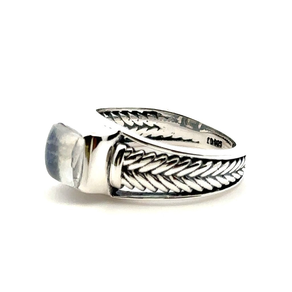 Signet Style Rings Silver with Stones Sterling Silver White with Moonstone size 8