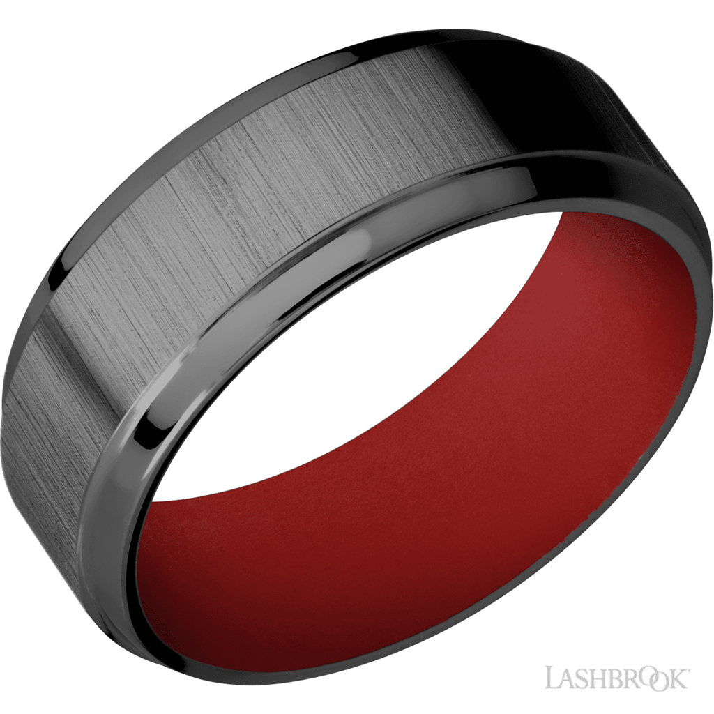 Black Zirconium Alternative Metal Ring 8mm wide Red Color Size 10