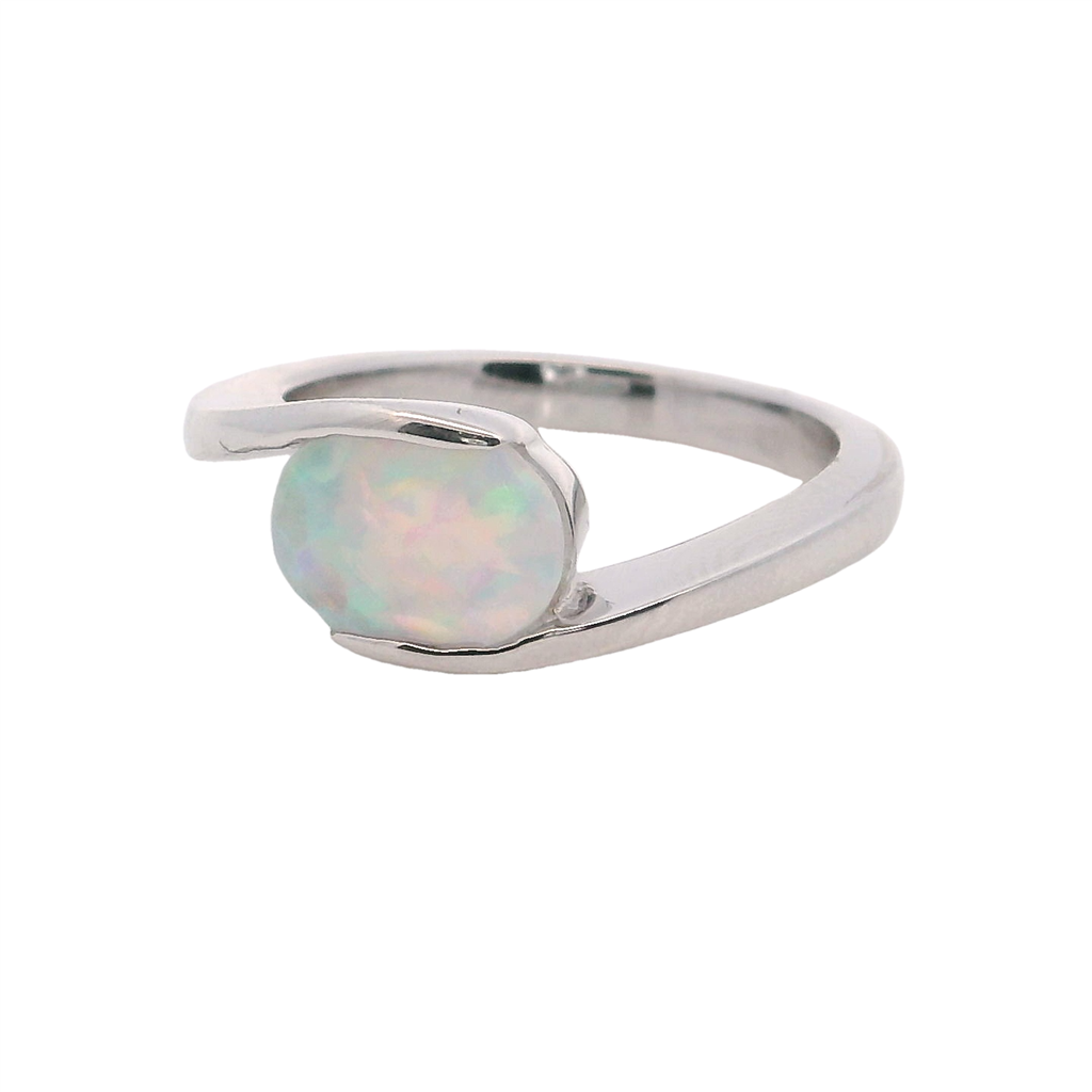 Oval Opal Bypass Sterling Silver Ring