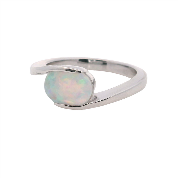 Oval Opal Bypass Sterling Silver Ring
