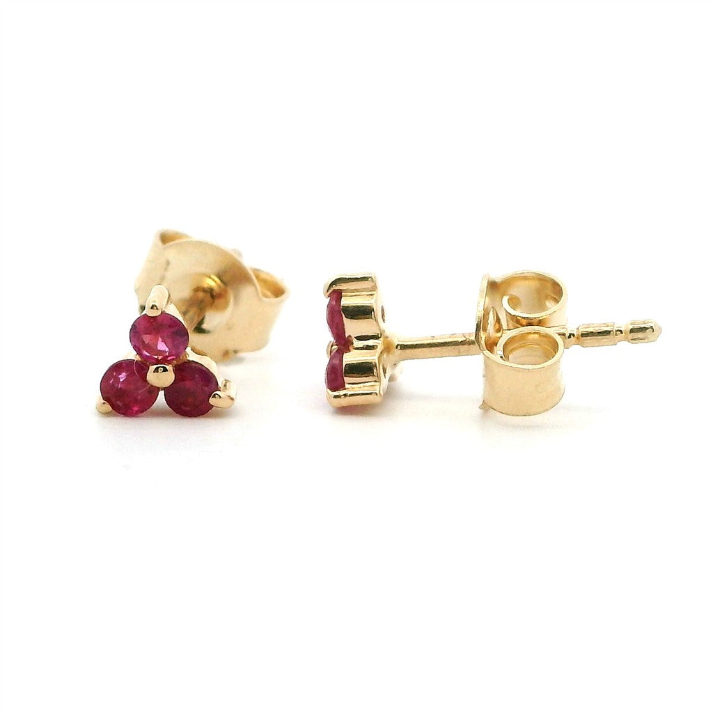 14 Karat Yellow Studs Earrings 0.30ctw Round Rubies