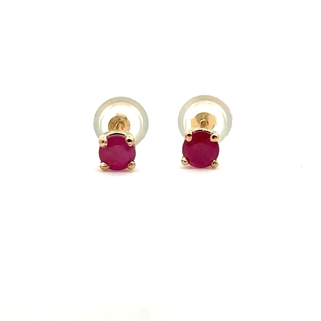 18 KT Yellow July Single Stone Stud Earrings With 3.55mm Round Rubies