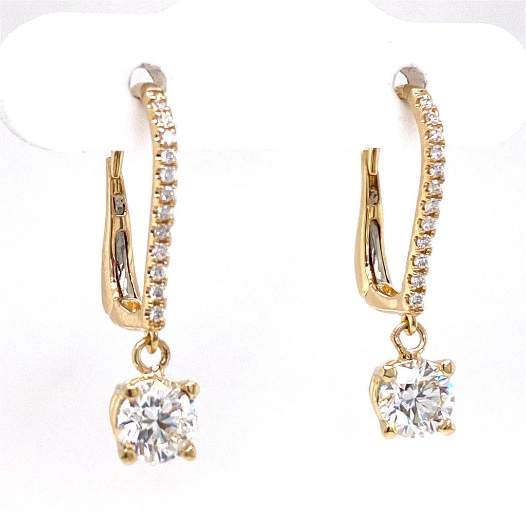 Diamond Dangle Drop Earrings 14 KT Yellow 0.10 Carat Total Weight