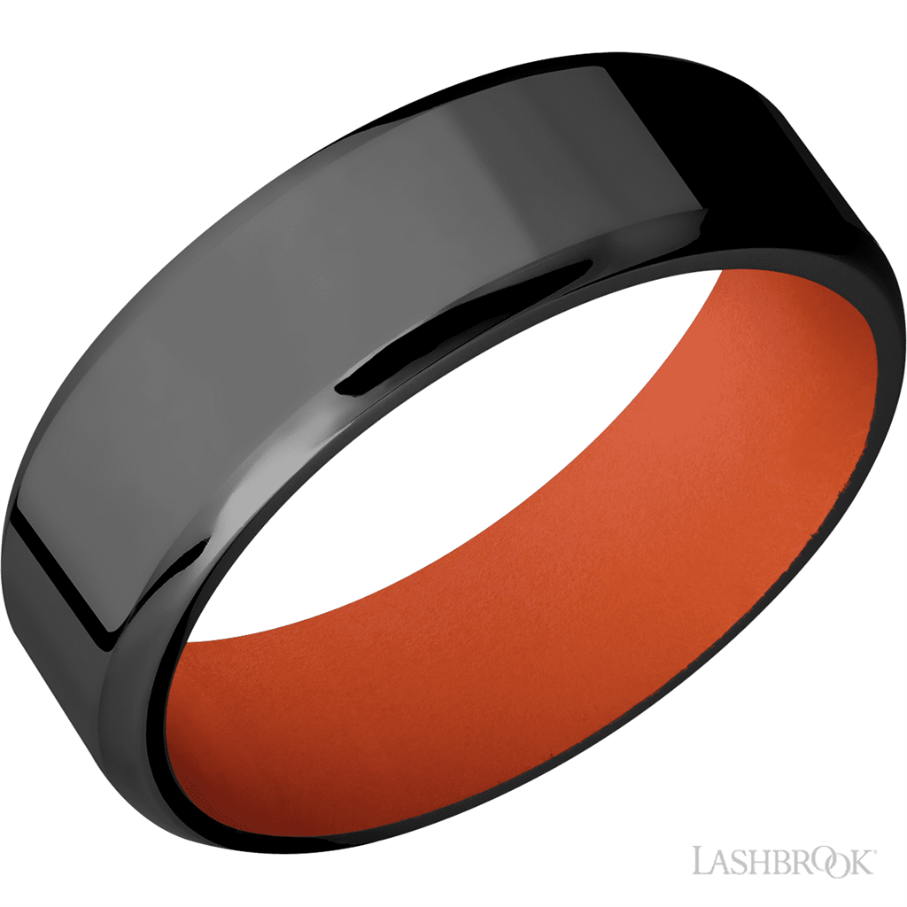Black Zirconium Alternative Metal Ring 7mm wide Orange Hunter Color Size 10