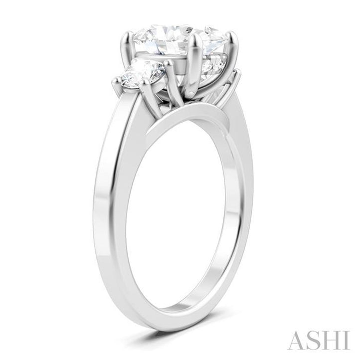 Three Stone Diamond Engagement Ring White 14 Karat Gold For A 2.00 Carat Oval Center Stone