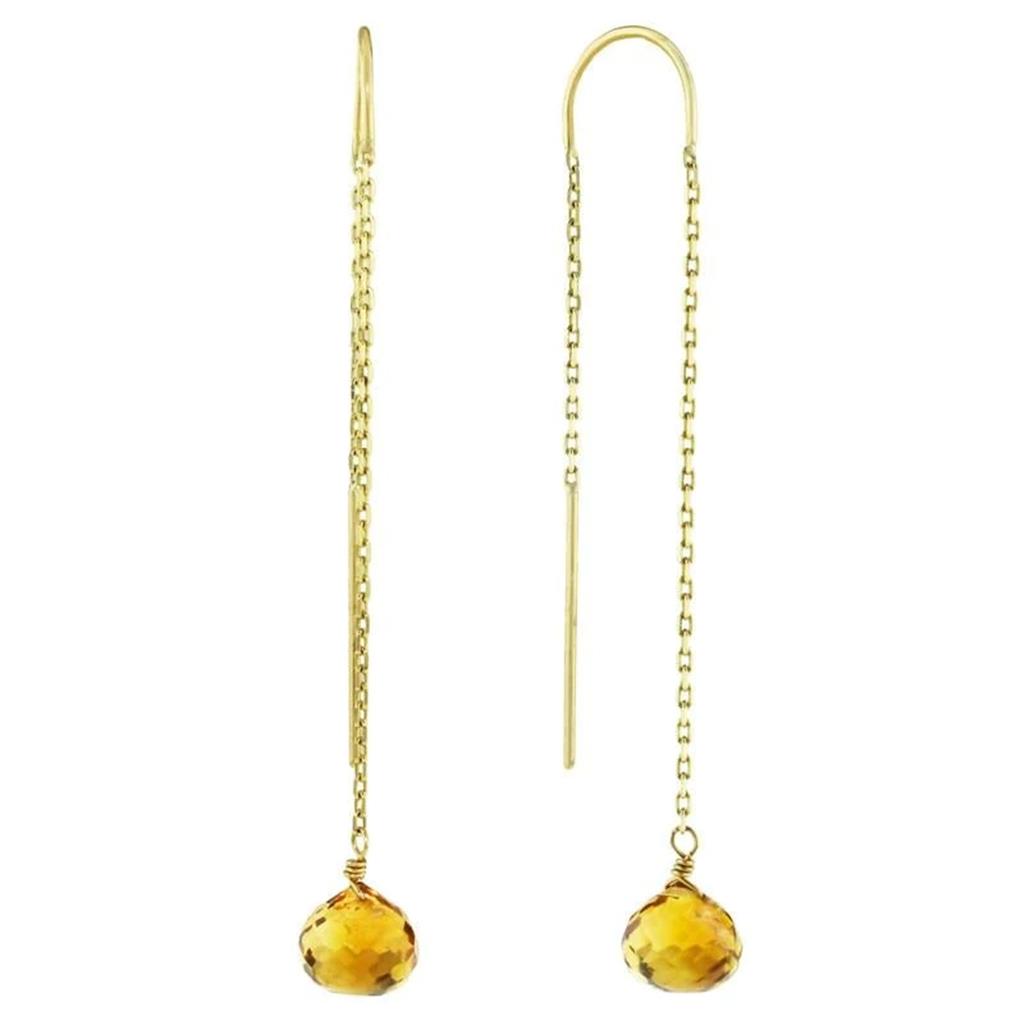 Earrings Precious Metal With Colored Stone Dangle Drop 14 KT Yellow With Citrines