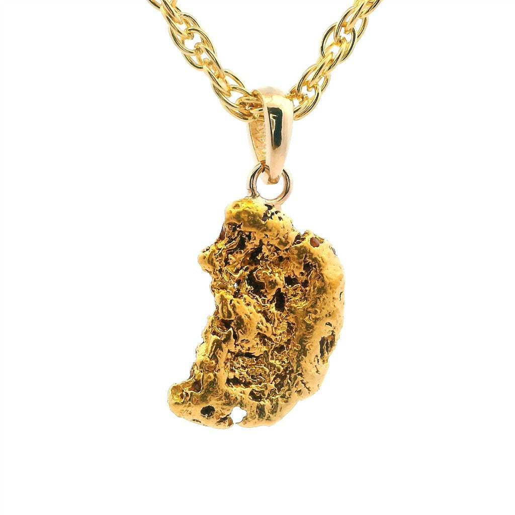 Alaskan Gold Nugget Necklace Indian Drop 1.03 " long On a Base Metal Yellow Display Chain
