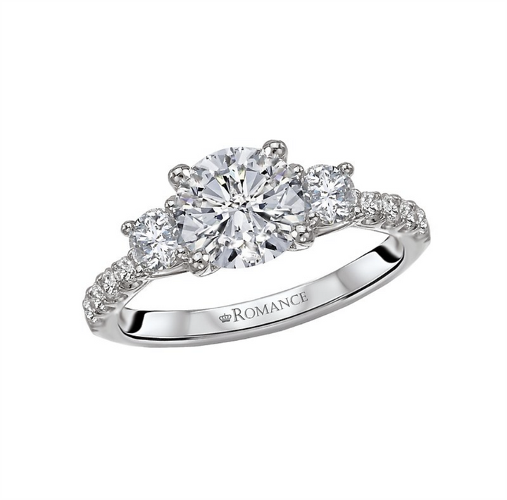 Three Stone Style Diamond Engagement Ring Sterling Silver White 
(Center Stone Not Included)