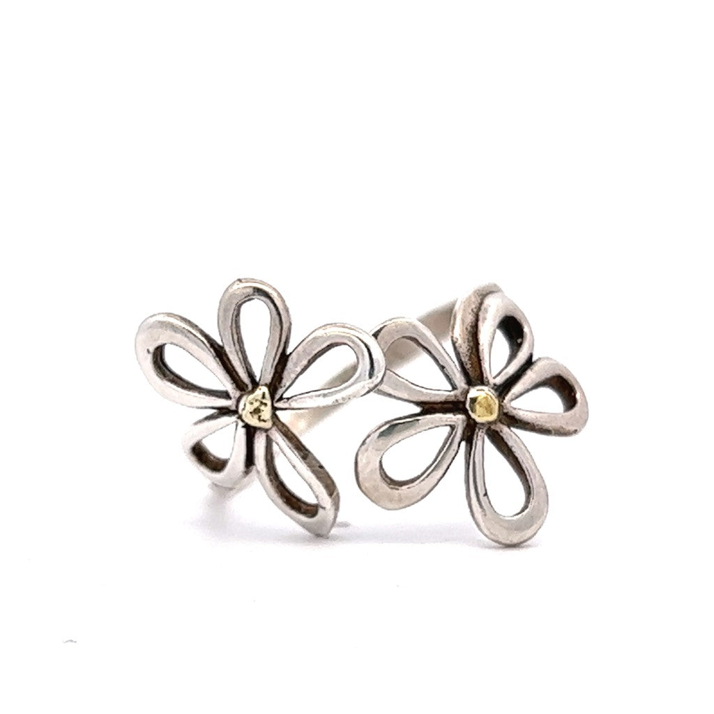 Flower Free Form Womens Alaskan Gold Nugget Fashion Ring Sterling Silver & Alaskan Gold Nugget Size 7