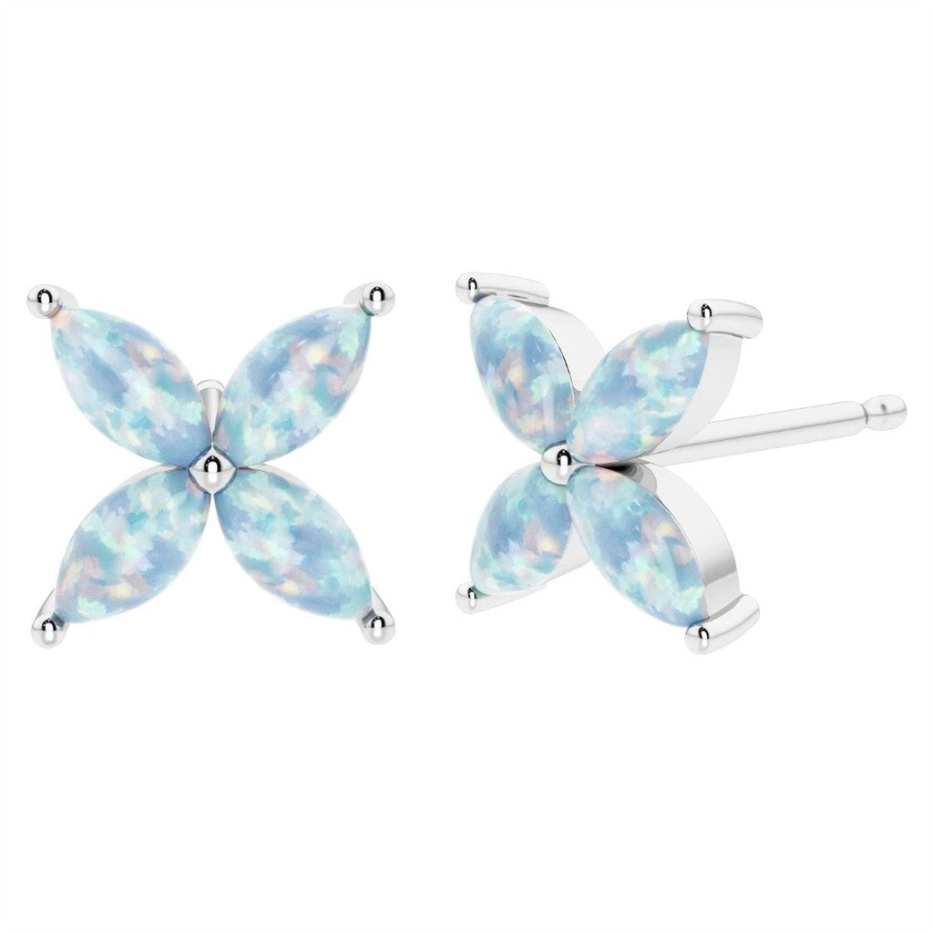 Sterling Silver Post Earrings With Colored Stone