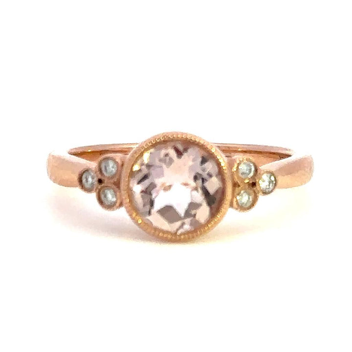 Geometric Style Colored Stone Ring 14 KT Rose with Morganite & Diamonds Accent size 7
