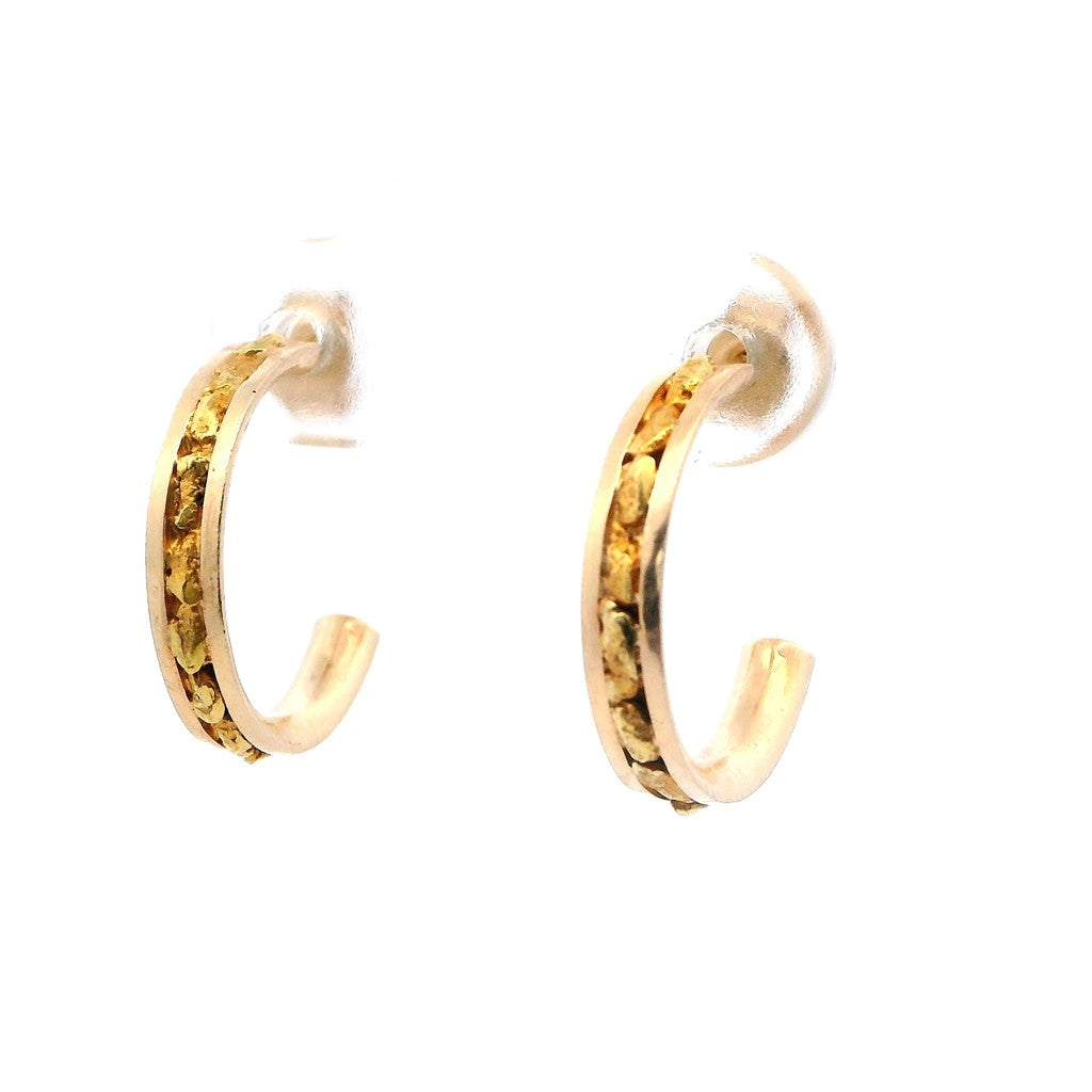 Earrings Hoop 14 Karat Gold & Alaskan Gold Nugget 2 DWT
